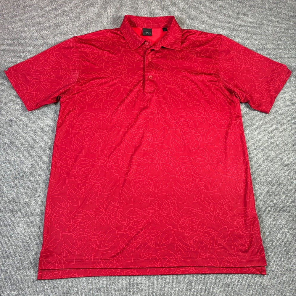 Dunning Golf Polo Shirt Mens L Red Floral Leaf Print Performance Stretch